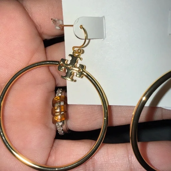 Tory Burch Gold Logo Hoop Earrings - Picture 4 of 4